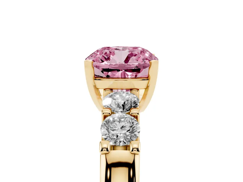Cushion Cut Five Stone Engagement Ring Setting for a Fancy Pink Lab-Grown Diamond | Yellow Gold