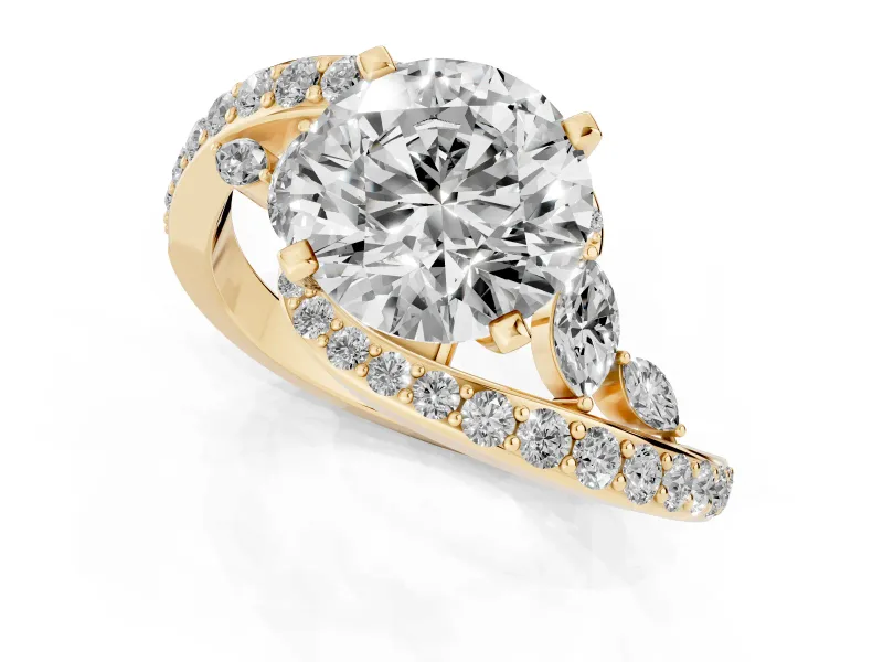 Round Cut Diamond Solitaire Ring Set in Yellow gold with Pavé Twist Band and Secure Prong Setting