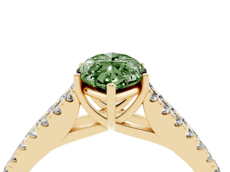 Marquise Graduated Split Shank Engagement Ring Setting for a Fancy Green Lab-Grown Diamond | Yellow Gold