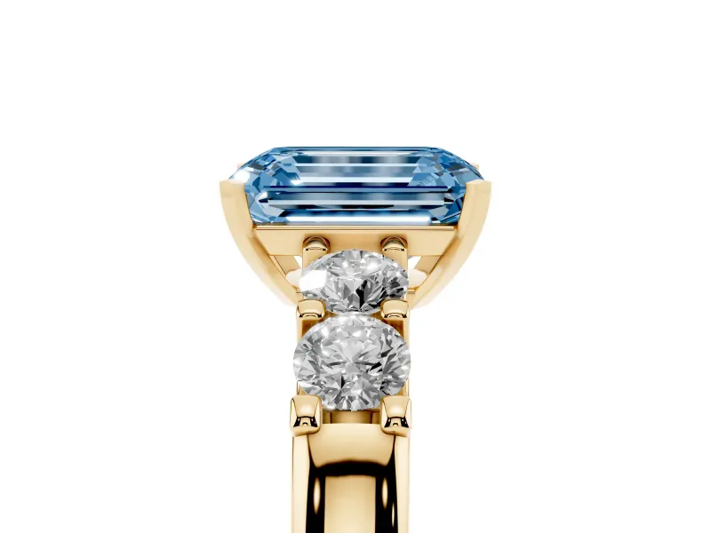 Emerald Cut Five Stone Engagement Ring Setting for a Fancy Blue Lab-Grown Diamond | Yellow Gold