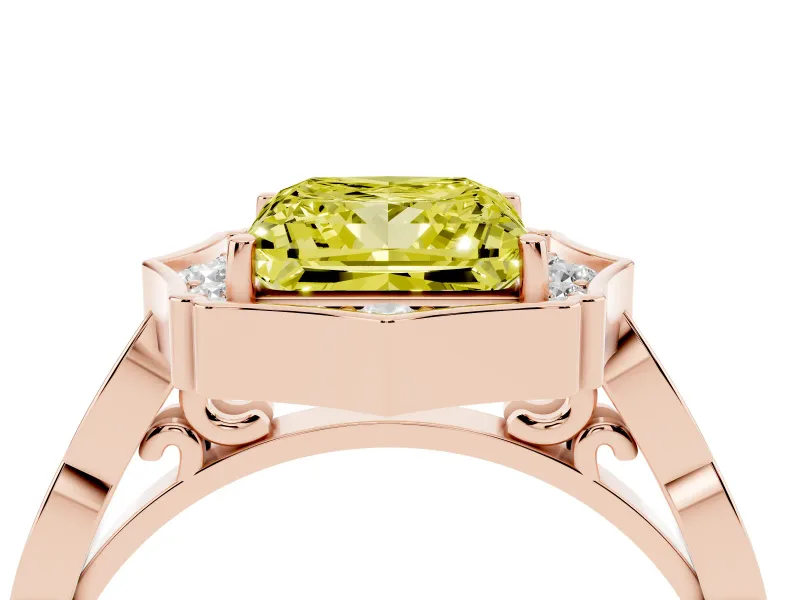 Princess Cut Vintage Scalloped Halo Engagement Ring Setting for a Fancy Yellow Lab-Grown Diamond | Pave Band | Rose Gold