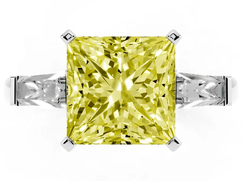 Princess Cut Baguette Engagement Ring Setting for a Fancy Yellow Lab-Grown Diamond | Sterling Silver - Design NV-24496