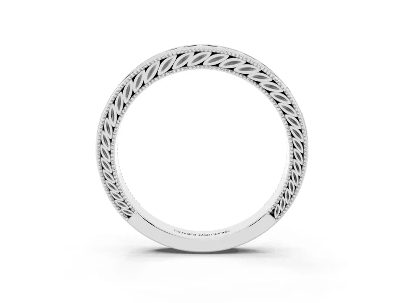 Round Diamond Channel Wedding Band Set in White gold with Milgrain Edges