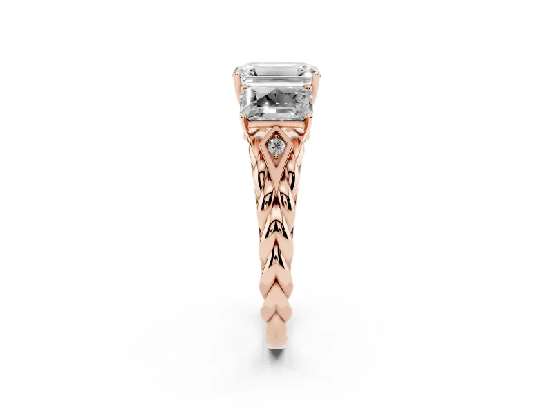 Emerald Cut Three Stone Engagement Ring Setting | Braided Band | Rose Gold