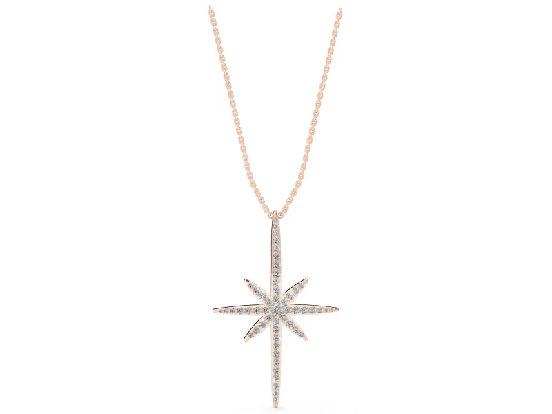 Round Lab-Grown Diamond Pavé Starburst Pendant Necklace | Eight-Point Star | Rose Gold