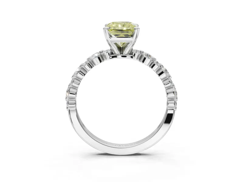 Radiant Cut Pavé Engagement Ring Setting for a Fancy Yellow Lab-Grown Diamond | Alternating Accents | White Gold