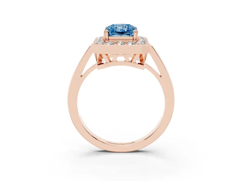 Radiant Cut Halo Engagement Ring Setting for a Fancy Blue Lab-Grown Diamond | Polished Halo Rim | Rose Gold