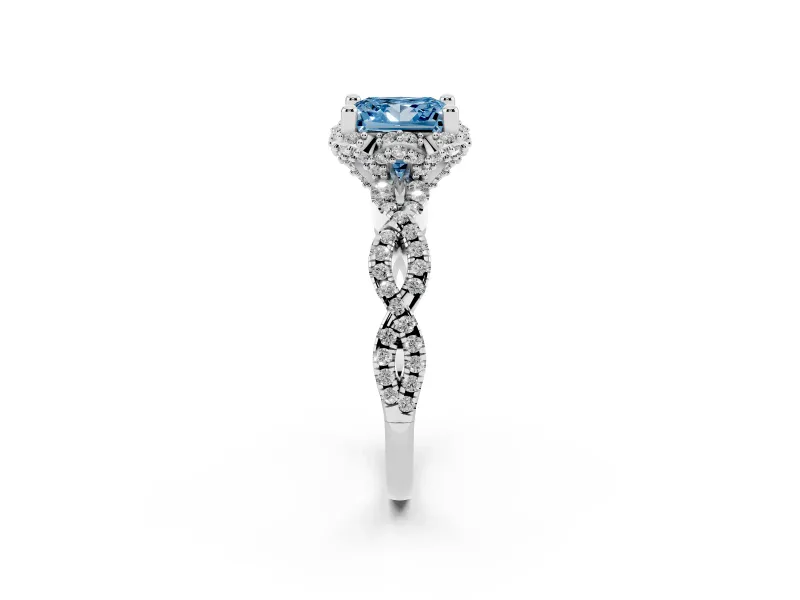 Princess Cut Halo Engagement Ring Setting for a Fancy Blue Lab-Grown Diamond | Sterling Silver - Design NV-24725