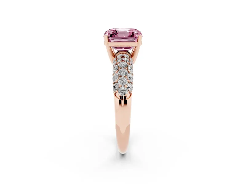 Asscher Cut Multi Row Pave Engagement Ring Setting for a Fancy Pink Lab-Grown Diamond | Rose Gold