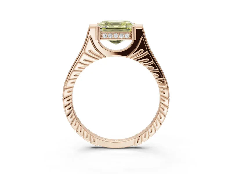 Asscher Cut Vintage Cathedral Engagement Ring Setting for a Fancy Yellow Lab-Grown Diamond | Carved Band | Rose Gold