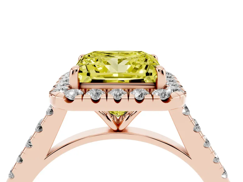 Princess Cut Halo Engagement Ring Setting for a Fancy Yellow Lab-Grown Diamond | Pave Shoulders | Rose Gold