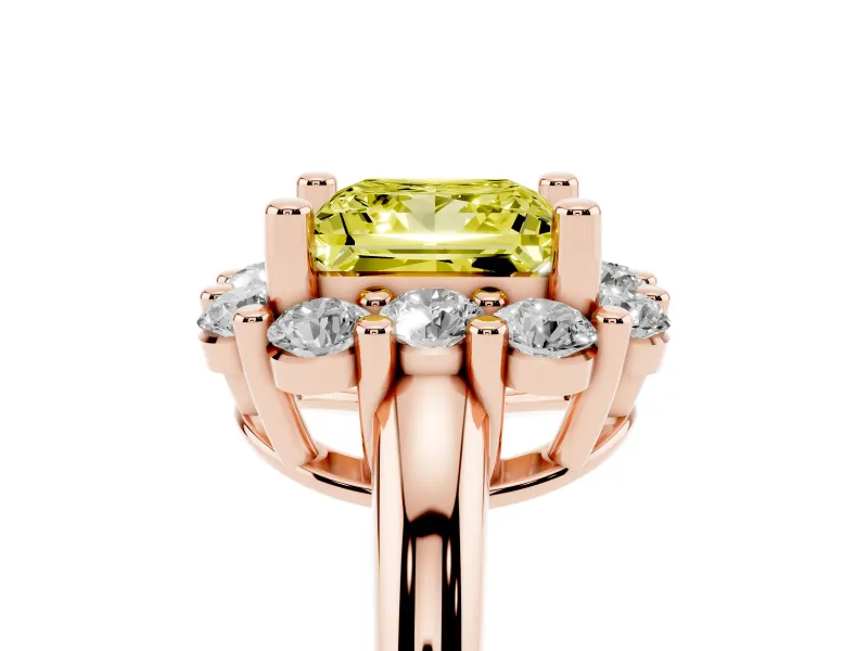 Princess Cut Cluster Halo Engagement Ring Setting for a Fancy Yellow Lab-Grown Diamond | Large Round Accents | Rose Gold