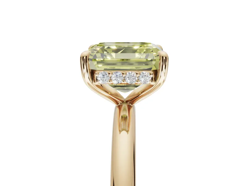 Asscher Cut Hidden Halo Ring Setting for a Fancy Yellow Lab-Grown Diamond | Yellow Gold