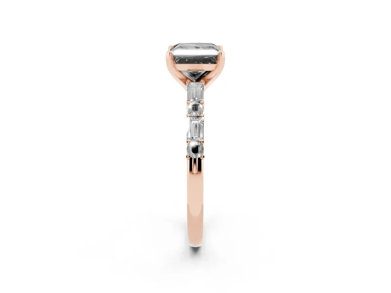 Princess Cut Baguette Side Stone Engagement Ring Setting for a Black Center | Rose Gold