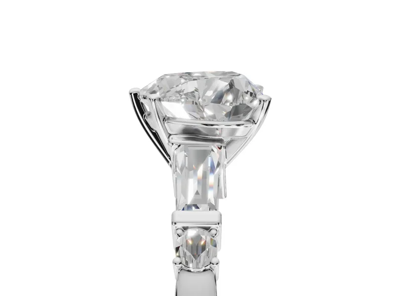 Heart-Shaped Tapered Baguette Engagement Ring Setting | Bar Set Sides | Sterling Silver