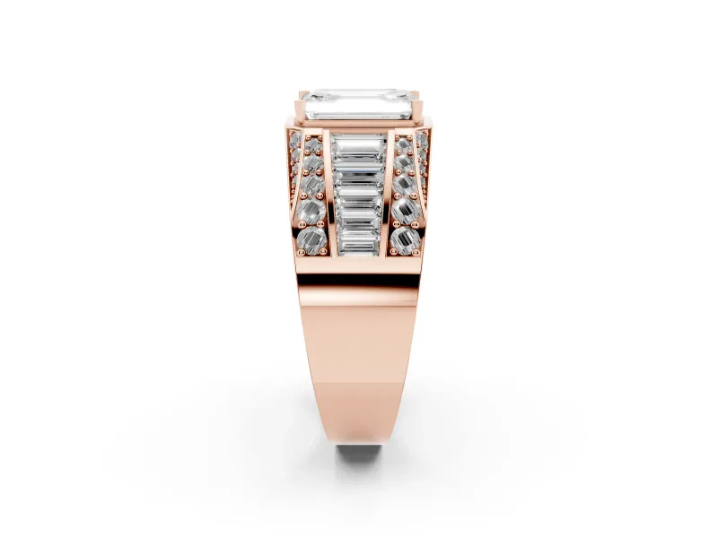 Emerald Cut Men's Graduated Baguette Engagement Ring Setting | Raised Frame Head | Rose Gold