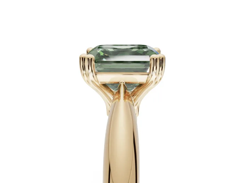 Princess Cut Tapered Solitaire Engagement Ring Setting for a Fancy Green Lab-Grown Diamond | Yellow Gold