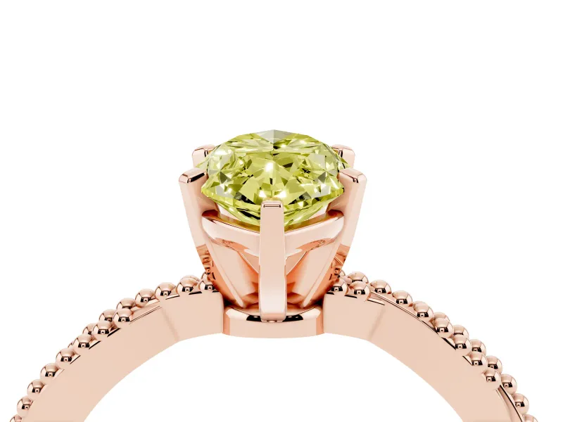 Fancy Yellow Marquise Cut Diamond Solitaire Ring Set in Rose gold with Twisted Band and Bead Prong Setting
