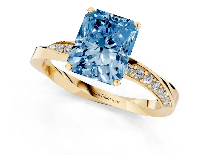 Radiant Cut Twisted Pave Engagement Ring Setting for a Fancy Blue Lab-Grown Diamond | Ribbon Band | Yellow Gold