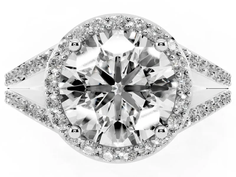 Round Halo Engagement Ring Setting | Pave Split Shank | Sterling Silver