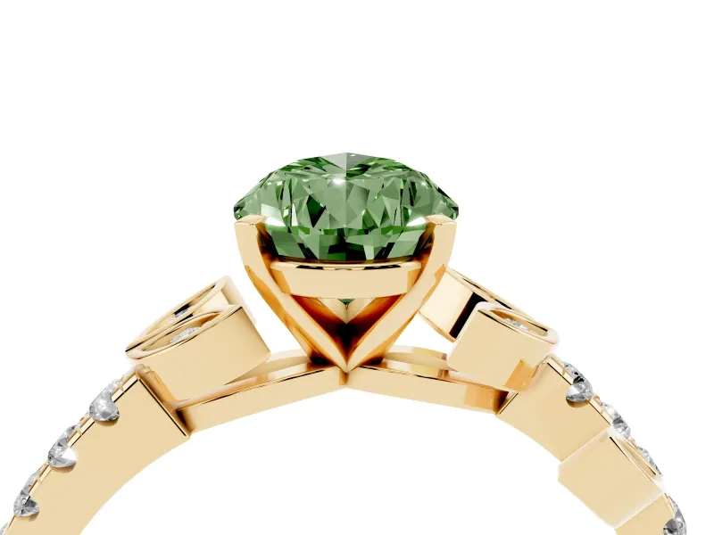 Pear-Shaped Leaf Pavé Engagement Ring Setting for a Fancy Green Lab-Grown Diamond | Yellow Gold