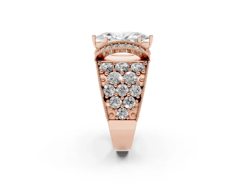 Marquise Vintage Milgrain Pave Engagement Ring Setting | Crescent Side Rows | Rose Gold