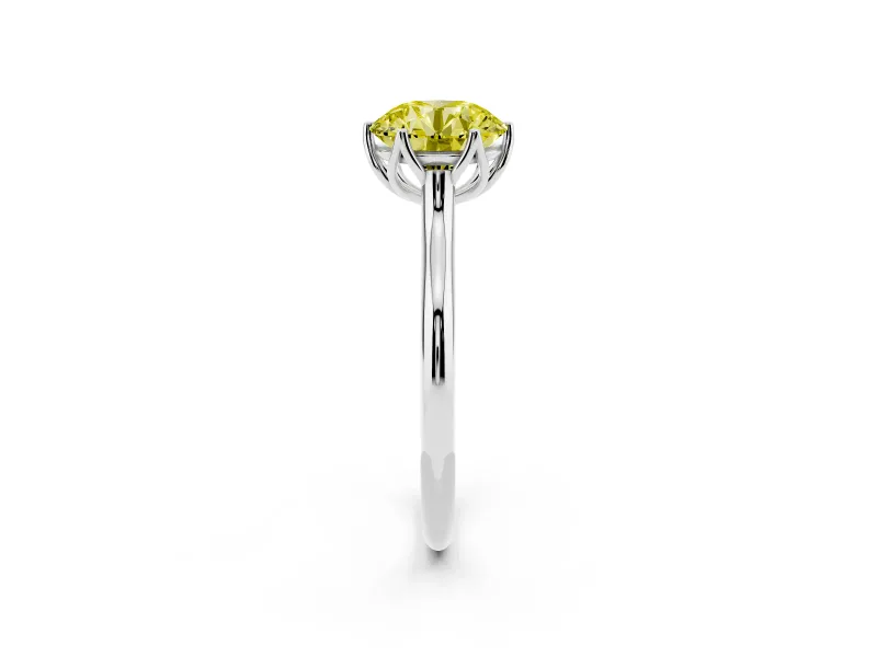 Fancy Yellow Round Cut Diamond Solitaire Cathedral Ring Set in Silver with Prong Setting