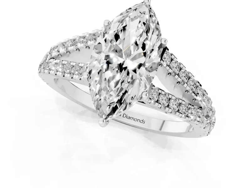 Marquise Graduated Pave Split Shank Engagement Ring Setting | V Split Shoulders | Platinum