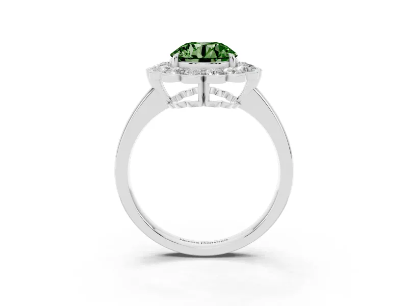 Round Scalloped Cluster Halo Engagement Ring Setting for a Fancy Green Lab-Grown Diamond | Plain Band | Platinum