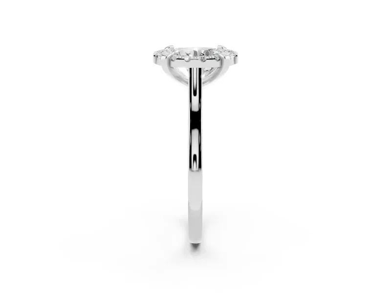 Round Claw Corner Halo Engagement Ring Setting | Slim Plain Band | Platinum