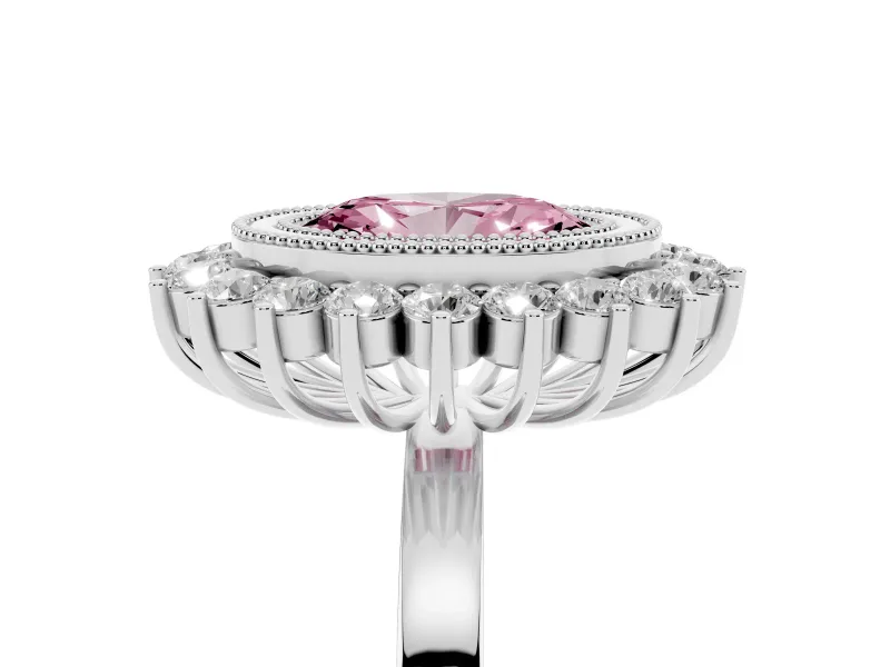 Oval Bezel Halo Engagement Ring Setting for a Fancy Pink Lab-Grown Diamond | Platinum