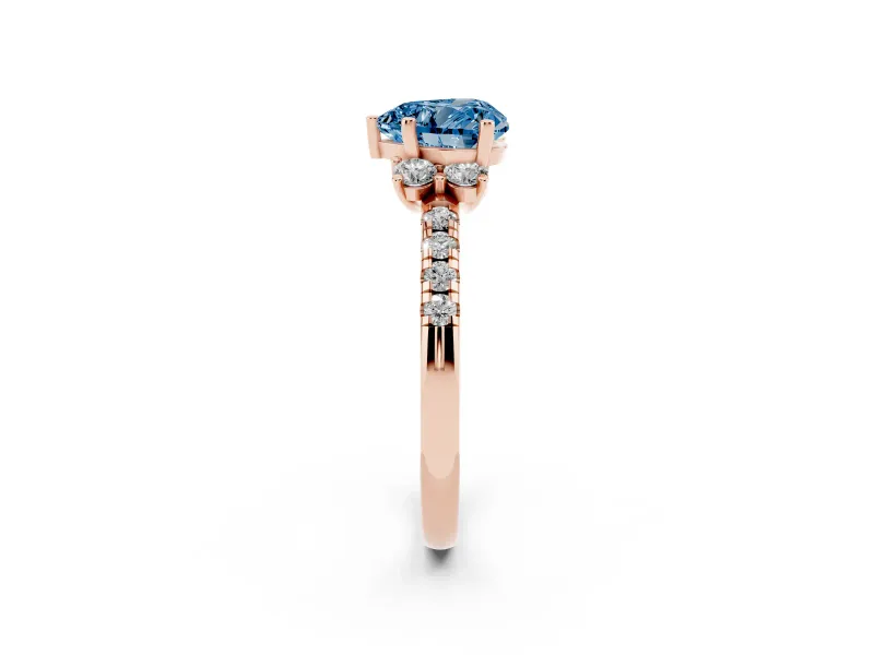 Heart-Shaped Side Stone Engagement Ring Setting for a Fancy Blue Lab-Grown Diamond | Pave Band | Rose Gold