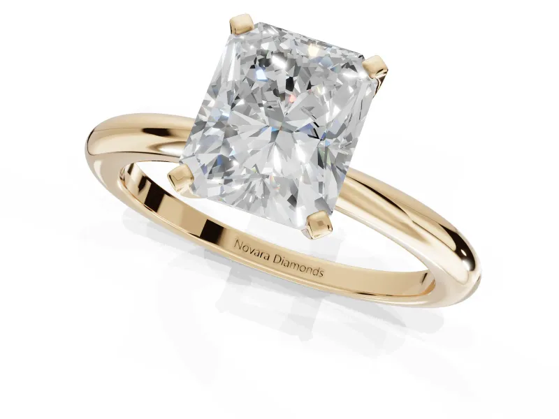 Radiant Cut Solitaire Engagement Ring Setting | Tapered Plain Band | Yellow Gold