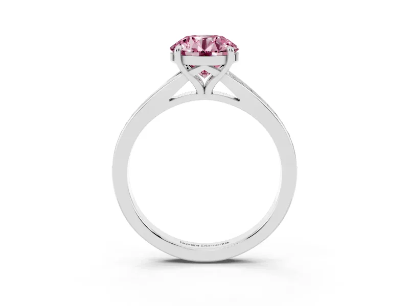 Round Pave Solitaire Engagement Ring Setting for a Fancy Pink Lab-Grown Diamond | Sweeping Shoulders | Platinum