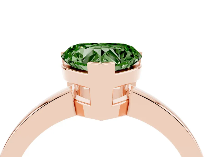 Fancy Green Heart Cut Diamond Solitaire Ring Set in Rose gold with Prong Head and Smooth Polished Band