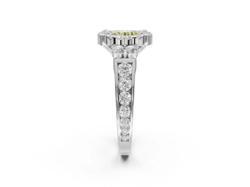 Round Halo Engagement Ring Setting for a Fancy Yellow Lab-Grown Diamond | Graduated Channel Band | Sterling Silver