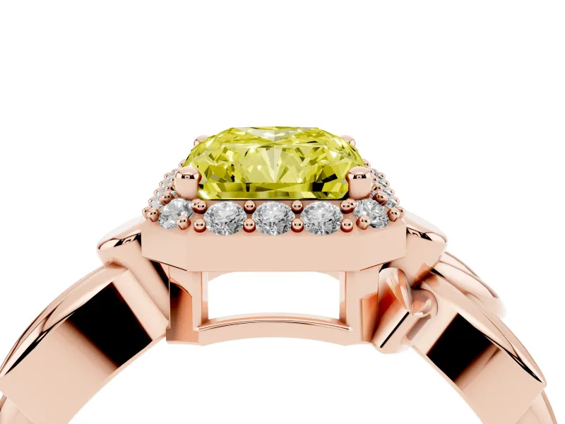 Radiant Cut Floral Halo Engagement Ring Setting for a Fancy Yellow Lab-Grown Diamond | Rose Gold