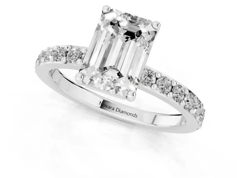 Emerald Cut Pavé Solitaire Engagement Ring Setting | Single Row Band | Platinum