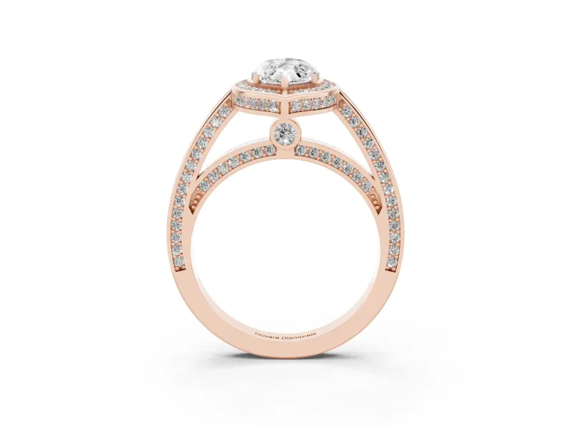 Marquise Cut Diamond Halo Pavé Split Shank Ring Set in Rose gold with Prong Setting