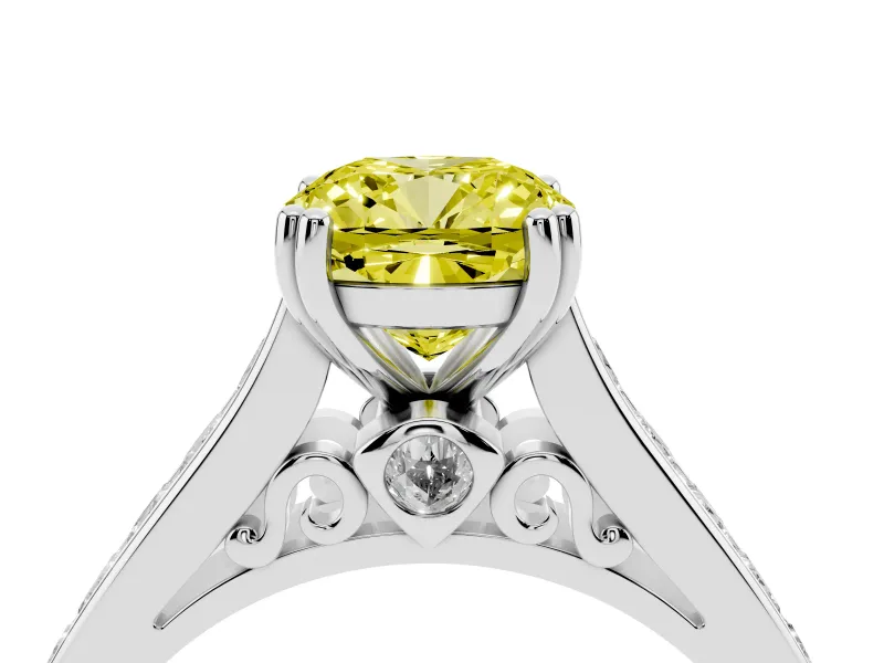 Cushion Cut Channel Engagement Ring Setting for a Fancy Yellow Lab-Grown Diamond | White Gold - Design NV-24671