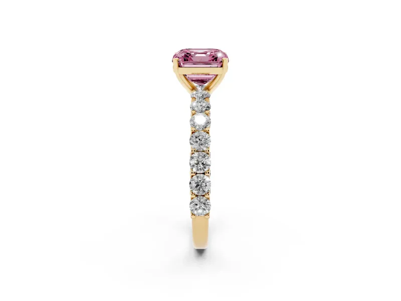 Asscher Cut Shared Prong Engagement Ring Setting for a Fancy Pink Lab-Grown Diamond | Yellow Gold