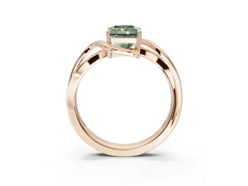 Radiant Cut Bypass Solitaire Engagement Ring Setting for a Fancy Green Lab-Grown Diamond | Pavé Strands | Rose Gold