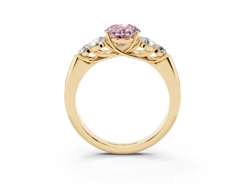 Oval Side Stone Engagement Ring Setting for a Fancy Pink Lab-Grown Diamond | Yellow Gold