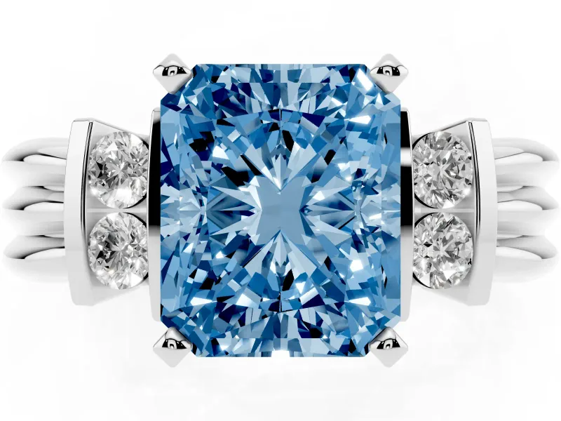 Radiant Cut Bar-Set Engagement Ring Setting for a Fancy Blue Lab-Grown Diamond | White Gold