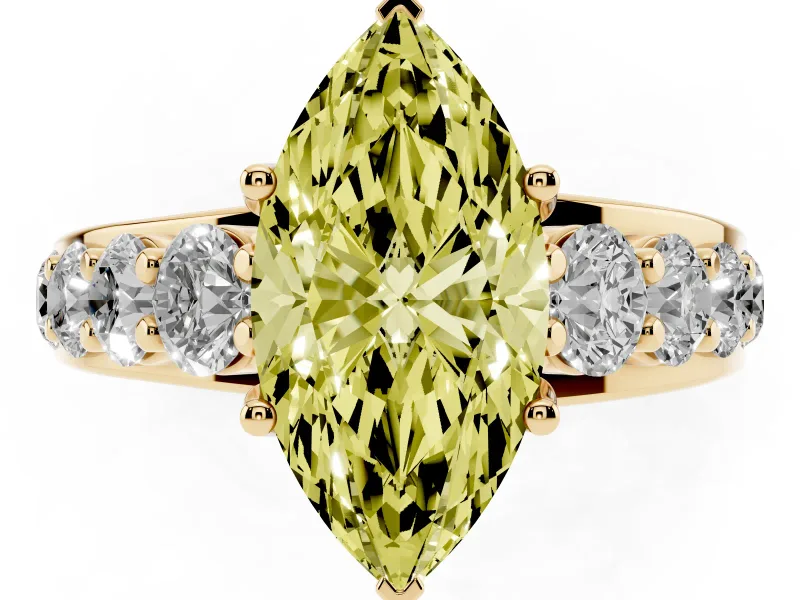 Marquise Graduated Engagement Ring Setting for a Fancy Yellow Lab-Grown Diamond | Yellow Gold