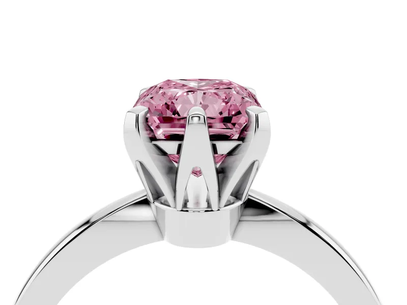 Fancy Pink Radiant Cut Diamond Solitaire Engagement Ring Set in Silver with Slim Tapered Solitaire Band
