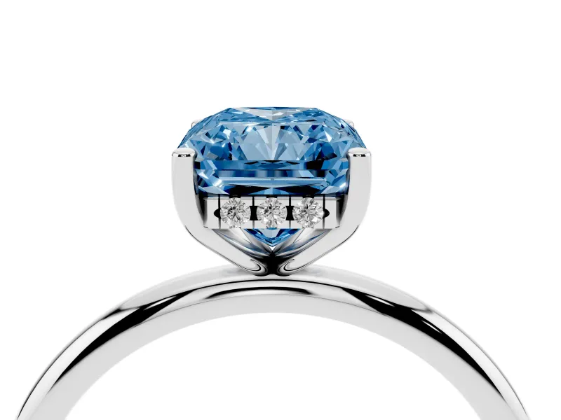Fancy Blue Radiant Cut Diamond Solitaire Engagement Ring Set in Platinum with Prong Setting and Polished Band