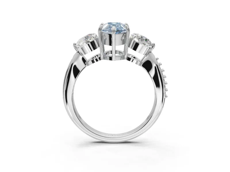 Pear-Shaped Three Stone Engagement Ring Setting for a Fancy Blue Lab-Grown Diamond | Tapered Pave Band | Platinum