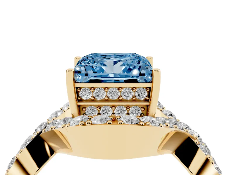 Princess Cut Infinity Twist Engagement Ring Setting for a Fancy Blue Lab-Grown Diamond | Yellow Gold