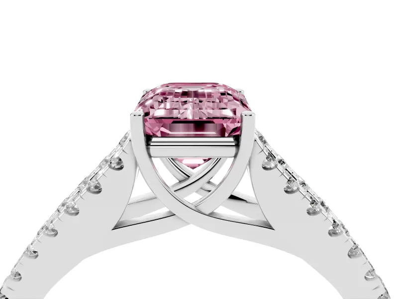Emerald Cut Graduated Split Shank Engagement Ring Setting for a Fancy Pink Lab-Grown Diamond | Platinum